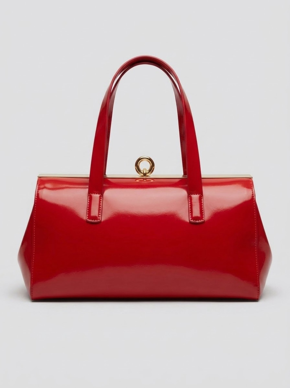 Alberta di Canio Stecca Patent Leather Kiss-Lock Satchel in Red